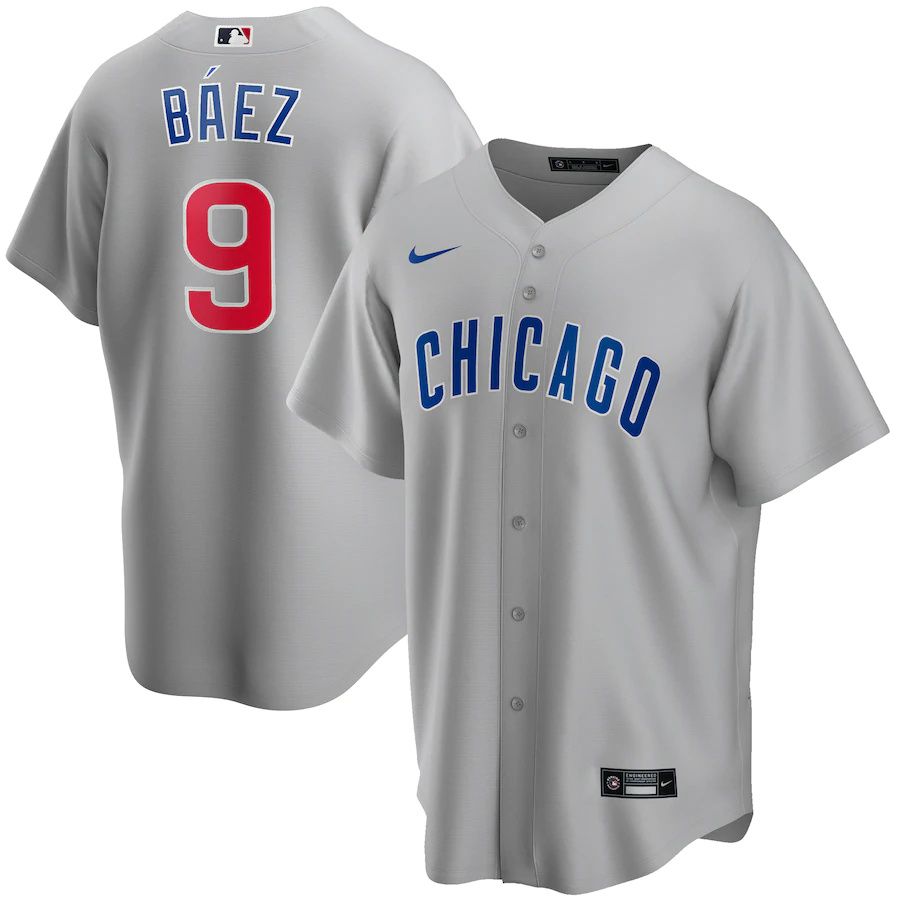 Mens Chicago Cubs 9 Javier Baez Nike Gray Road Replica Player Name MLB Jerseys